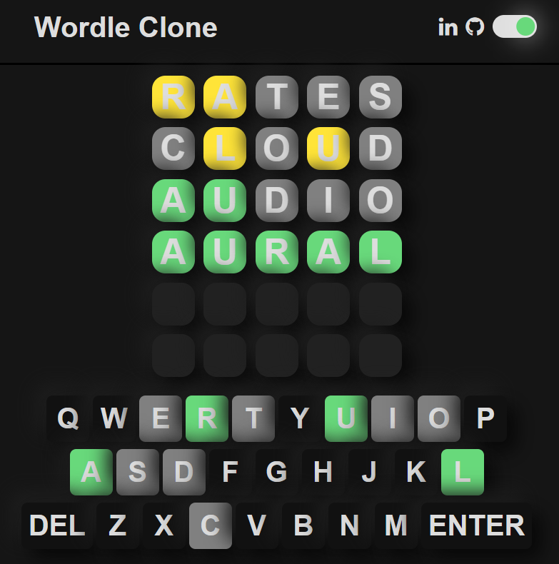 Screenshot of the Wordle Clone